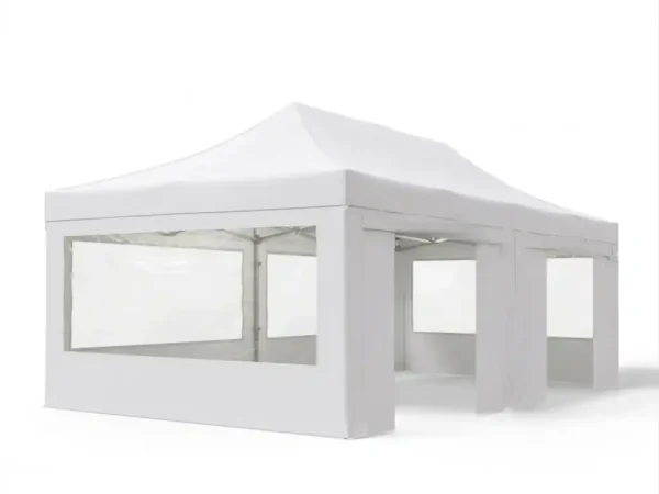 Tonnelle pliante blanche avec fenêtres Tonnelle pliante blanche avec parois, portes et fenêtres