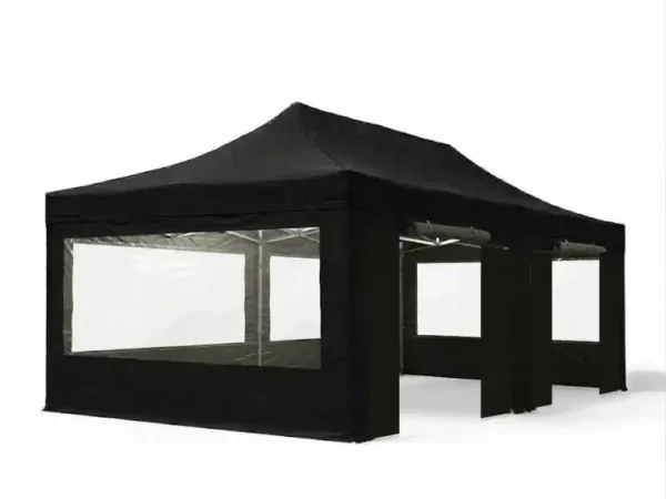 Tonnelle pliante noire avec parois Tonnelle pliante noire avec parois, portes et fenêtres
